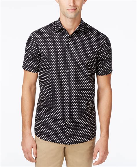 michael kors short sleeve mens shirt white navy pattern|Michael Kors Short Sleeve Casual Button.